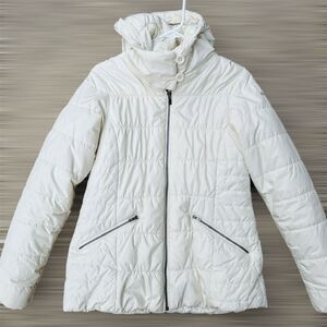 Columbia Thermal Coil Puffer Jacket White Faux Fur Trim Winter